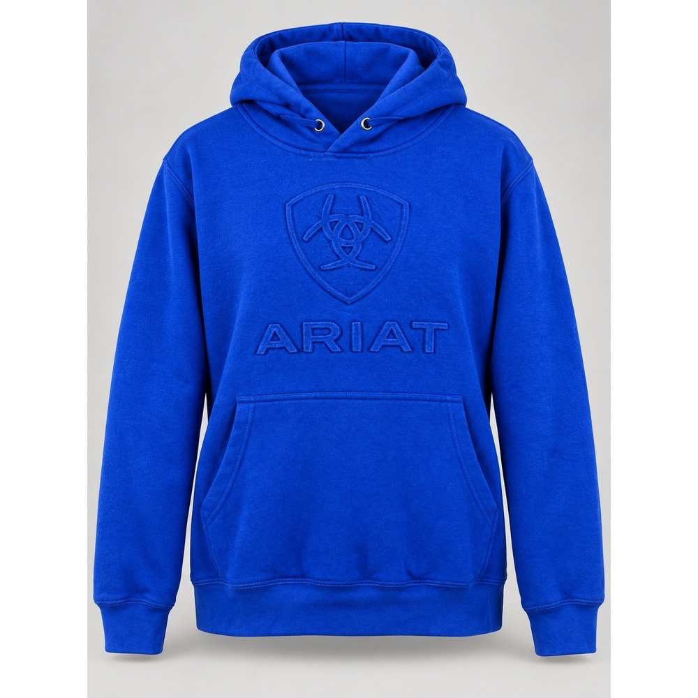 Ariat Hoodie Mens Medium Blue Embossed Logo Pullover Sweatshirt